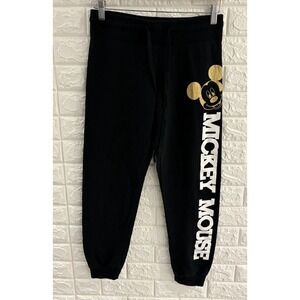 DISNEY WOMENS JOGGER PANTS SIZE MEDIUM 7/9‎ BLACK MICKEY MOUSE PRINT